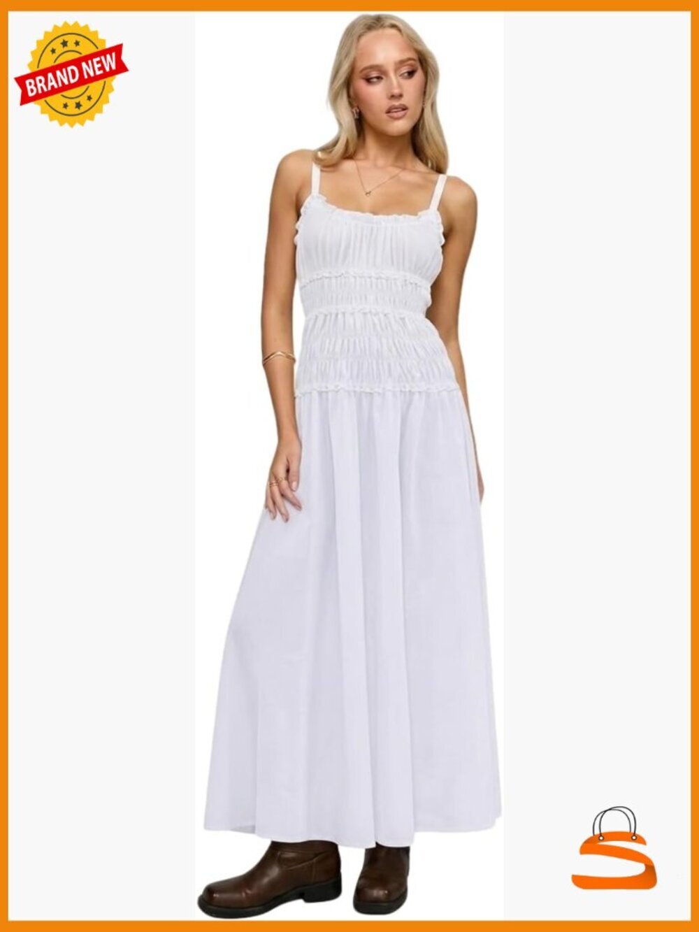 Spaghetti Strap Maxi Dress Sleeveless Smocked Flowy Ruffle Tiered Beach